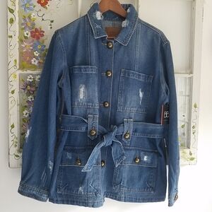NWT BBJ Boom Boom  Jeans LA Distressed Denim Blazer Jacket Size M